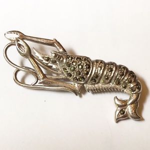 Sterling 925 marcasite shrimp or lobster brooch